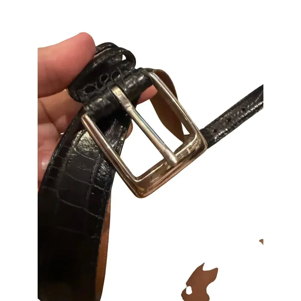 VTG Polo Ralph Lauren Croc Embossed Black Leather Belt Men's Sz. 34